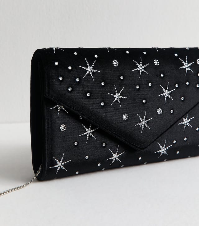 New Look Black Faux Suede Diamante Constellation Clutch Bag New Look - 3