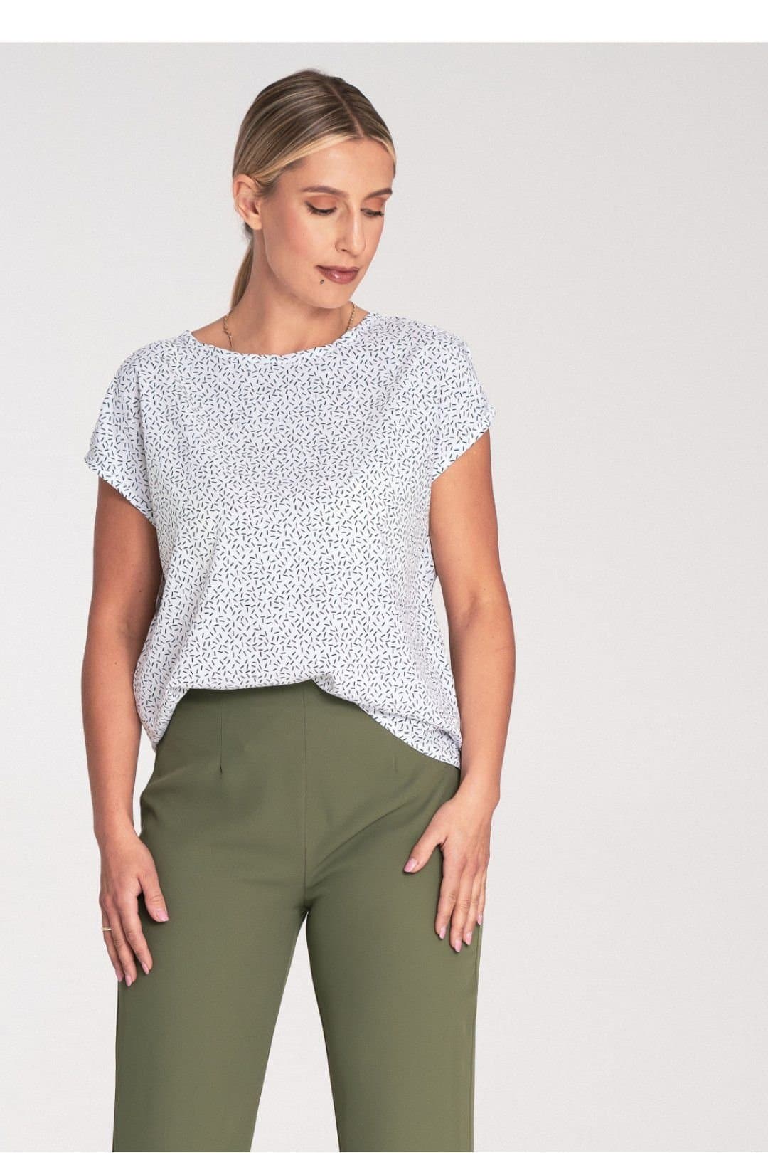 Love Lace Love Lace Women's Round Neck Short Sleeve Back Clasp Blouse