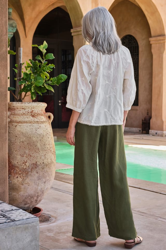 WoolOvers WoolOvers Women's Wide Leg Full Length Linen Trousers in Olive - 3