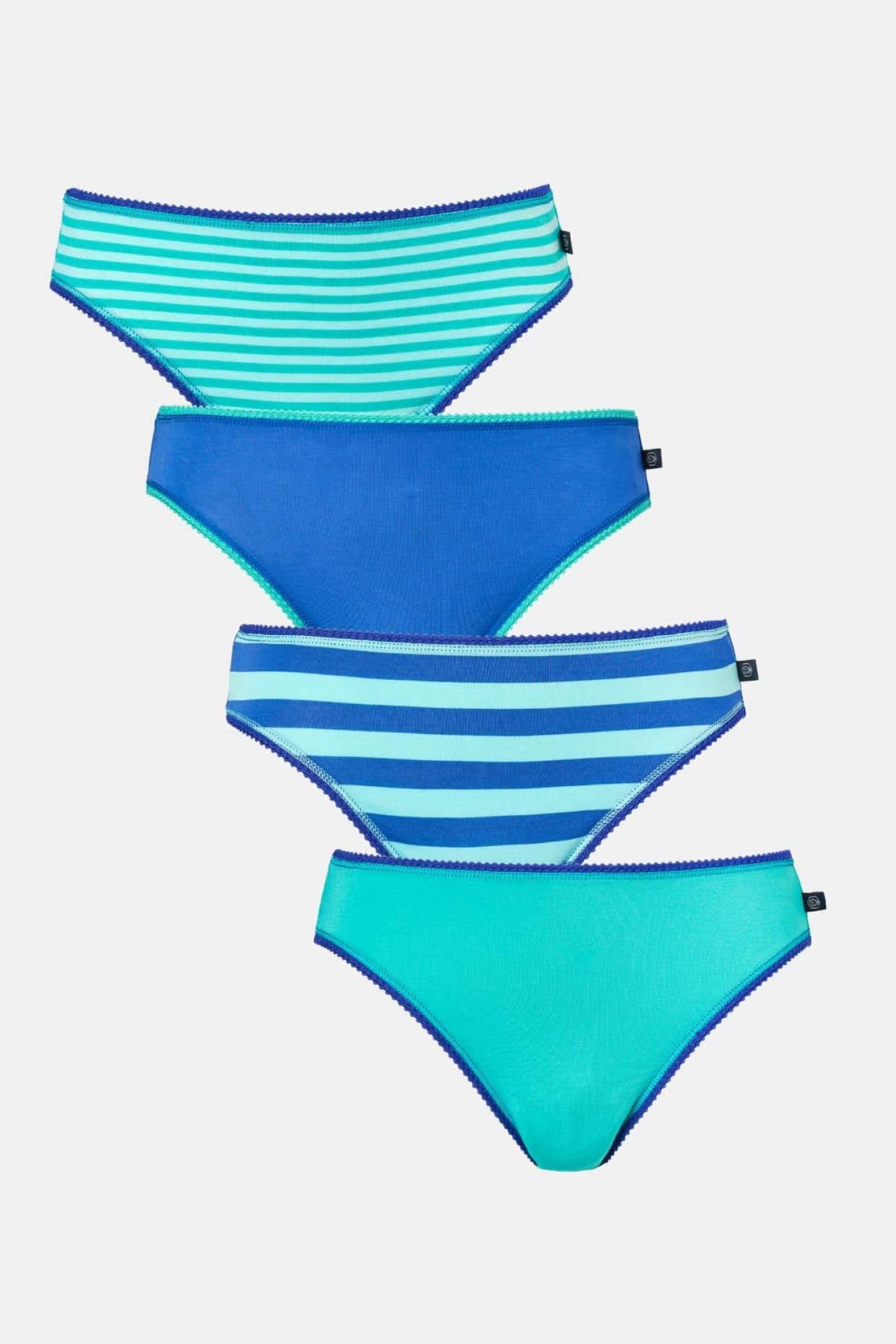 British Boxers British Boxers Women's Pack of Four "Seagreen" Bamboo High Leg Knickers in Bright Blue