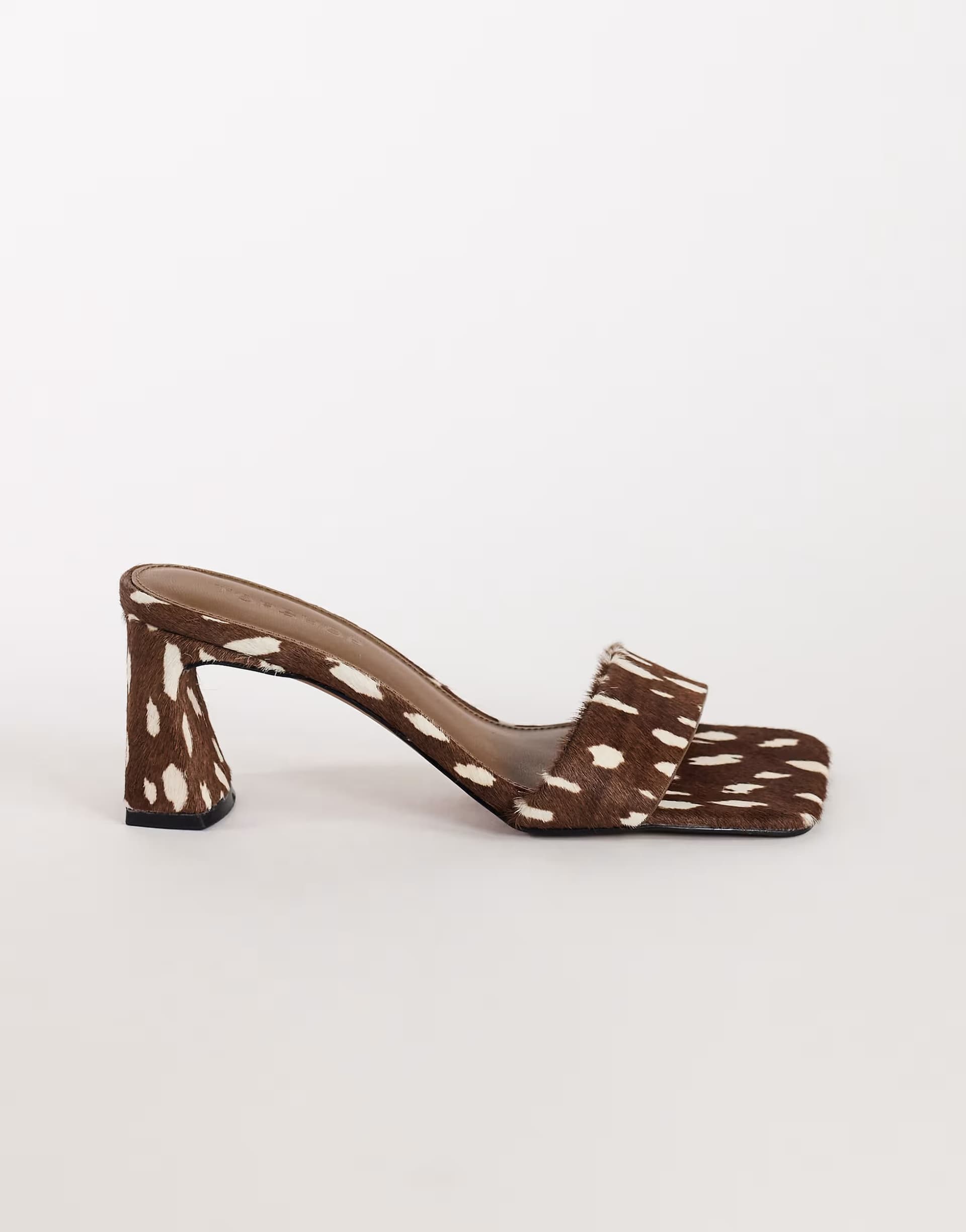 ASOS Topshop Nela mid heel mule in brown deer print hair on real leather