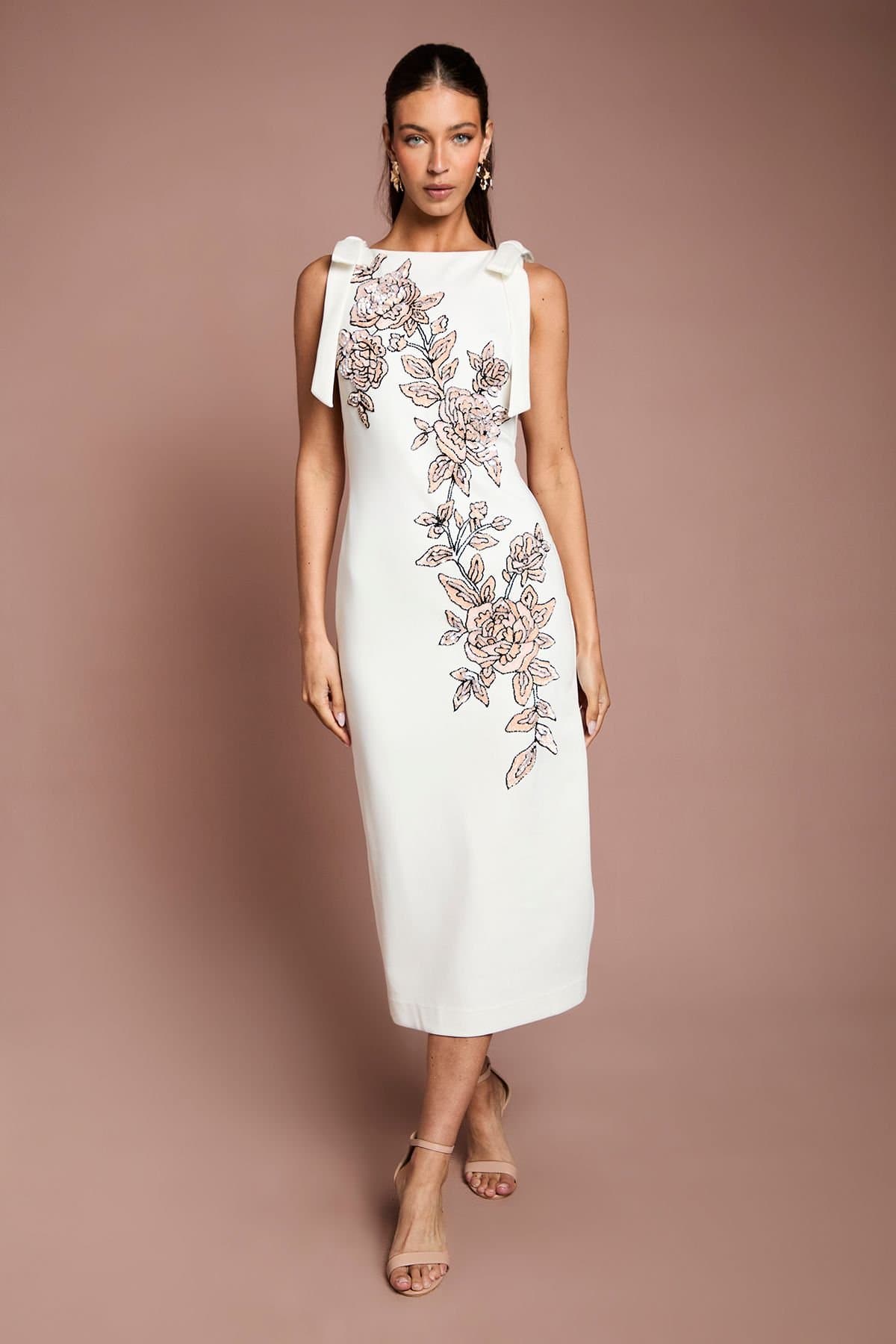 Coast Coast Women's Floral Ponte Embellished Midi Dress in White