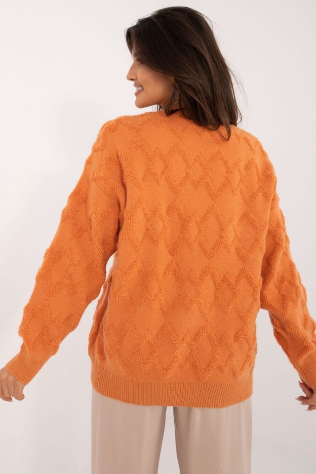 Love Lace Love Lace Women's Textured Knit Round Neck Casual Sweater in Orange - 3