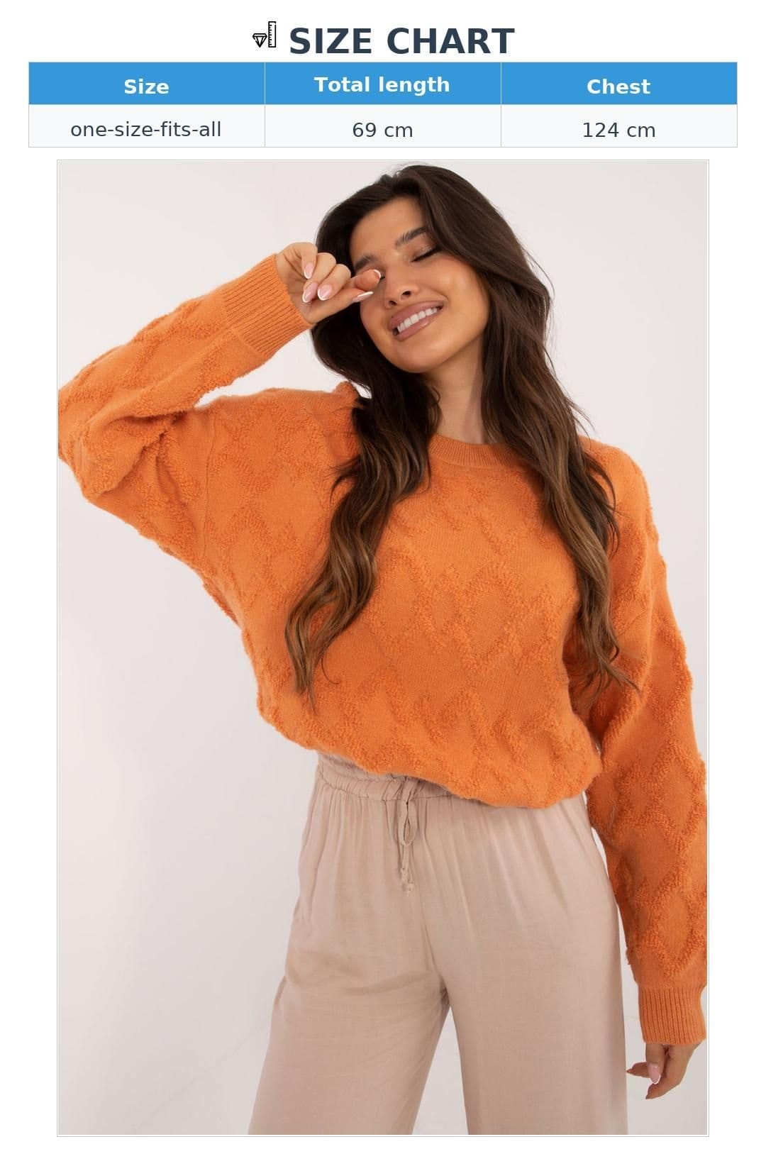 Love Lace Love Lace Women's Textured Knit Round Neck Casual Sweater in Orange - 4