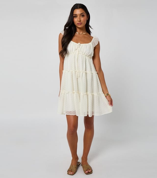 Urban Bliss Women's Cream Ruffled Tiered Dress Urban Bliss New Look - 2