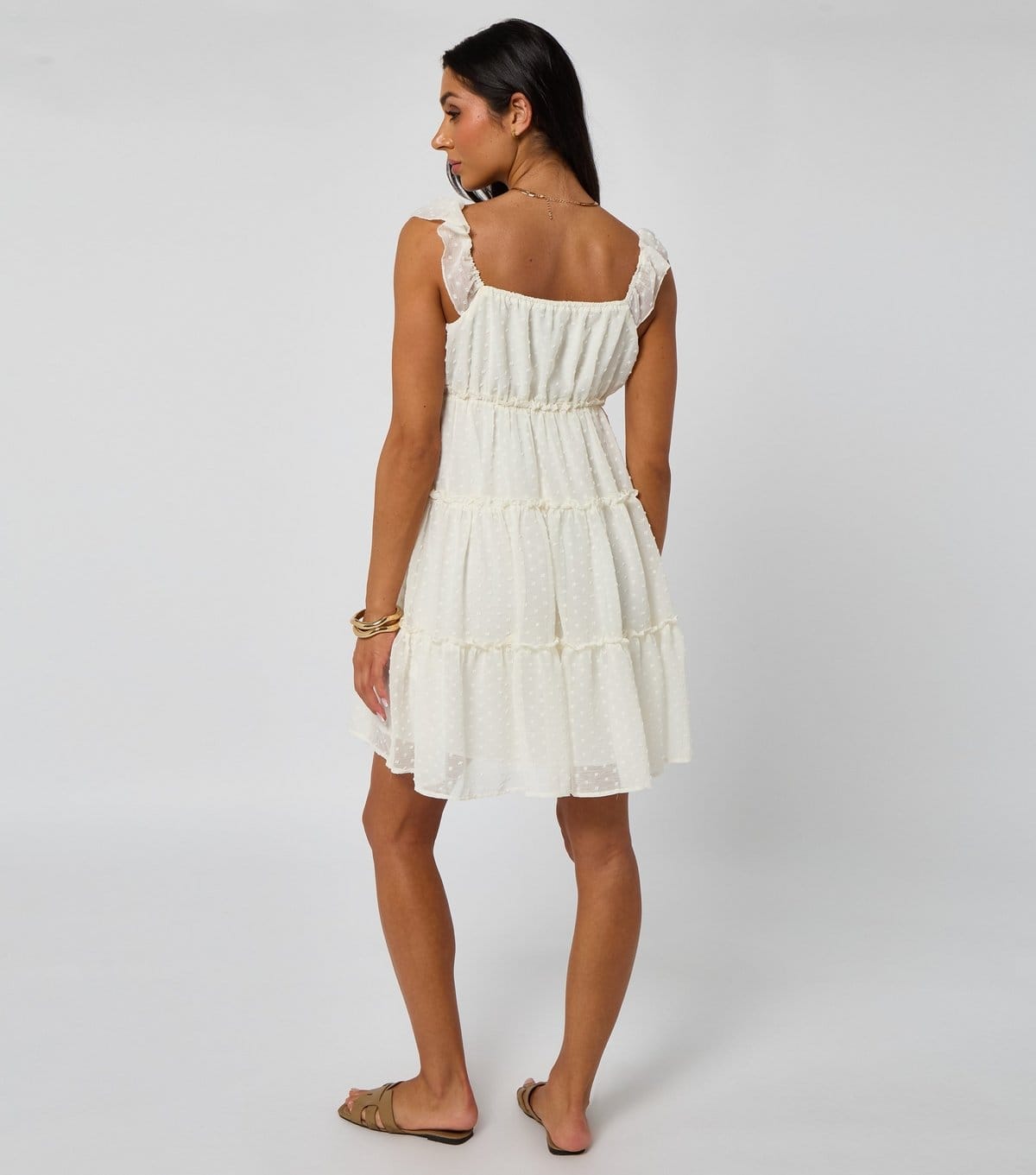 Urban Bliss Women's Cream Ruffled Tiered Dress Urban Bliss New Look - 4