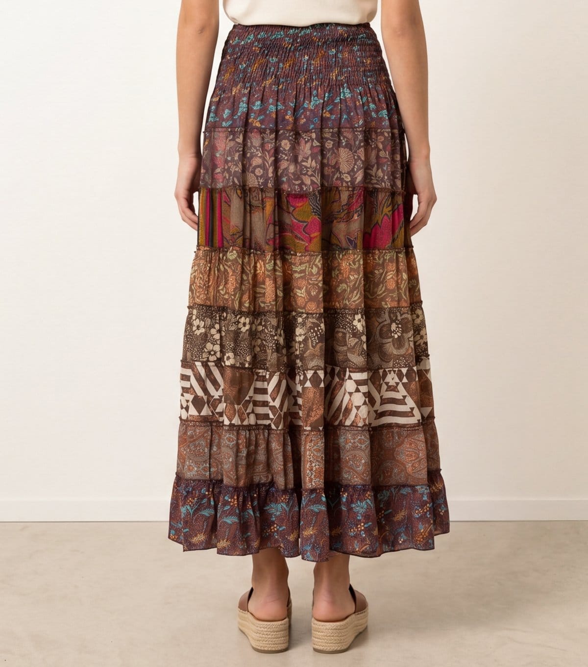 Blue Vanilla Women's Dark Brown Floral Paisley Tiered Midi Skirt Blue Vanilla New Look - 4