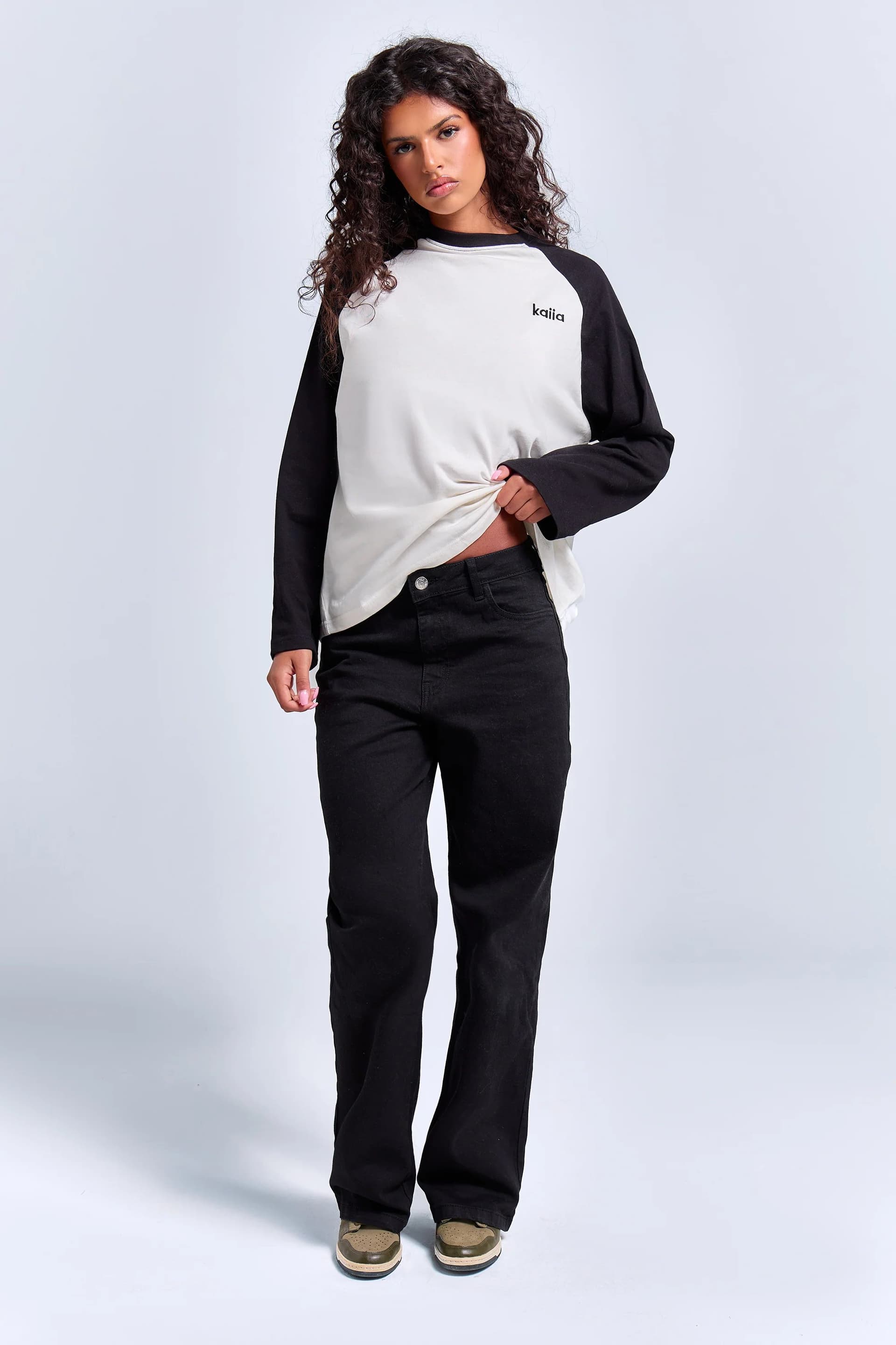 Kaiia Kaiia Denim Stretch Wide Leg Jean Black