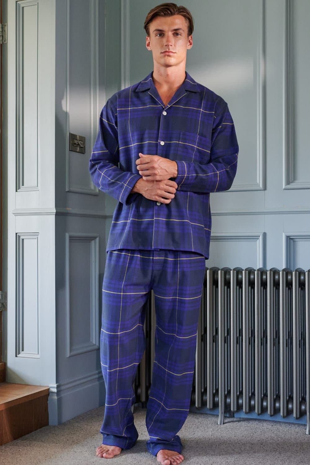 British Boxers British Boxers Men's "Torridon Tartan" Brushed Cotton Pyjama Set in Navy