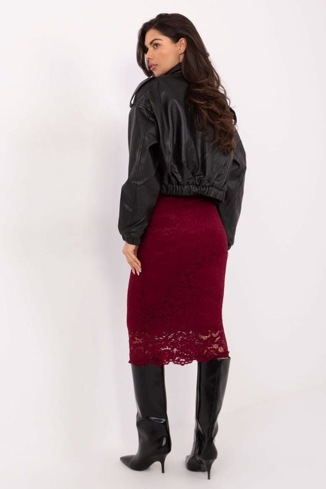 Love Lace Love Lace Women's Lace Midi Skirt with Elastic Waist in Red - 3