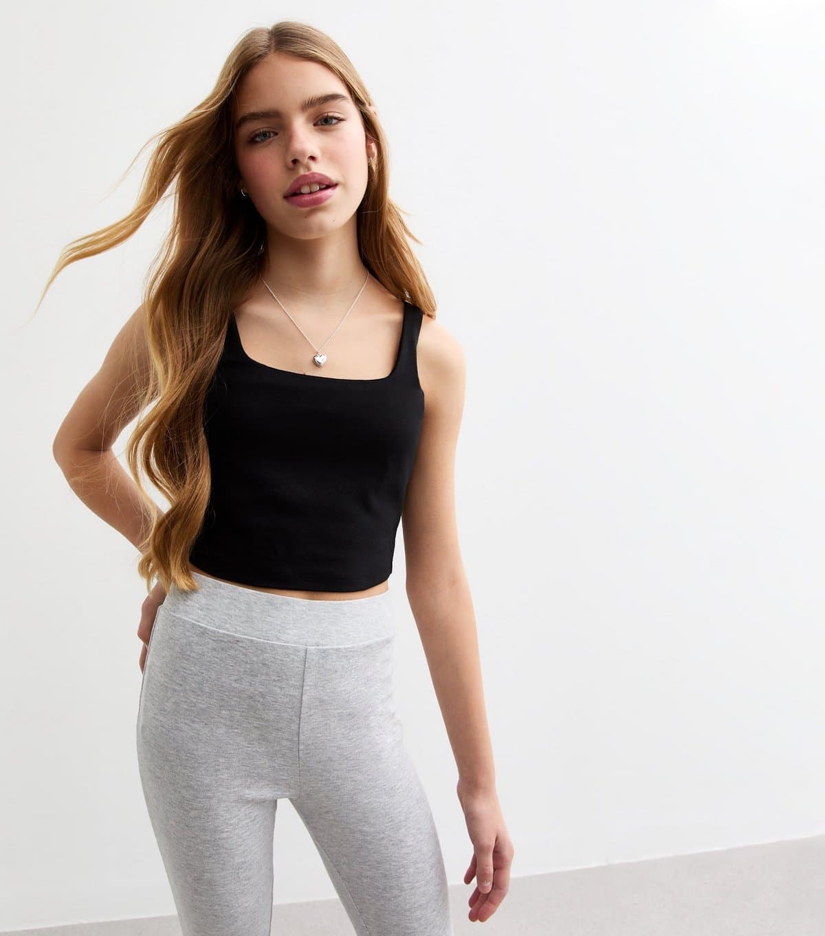 New Look New Look Black Square Neck Cropped Cami Top
