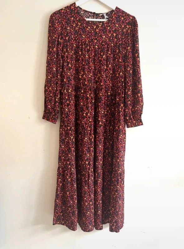 Albaray 🌸 Albaray UK 8 Navy Floral Tiered Midi Dress Long Sleeve EcoVero Sustainable 🌸