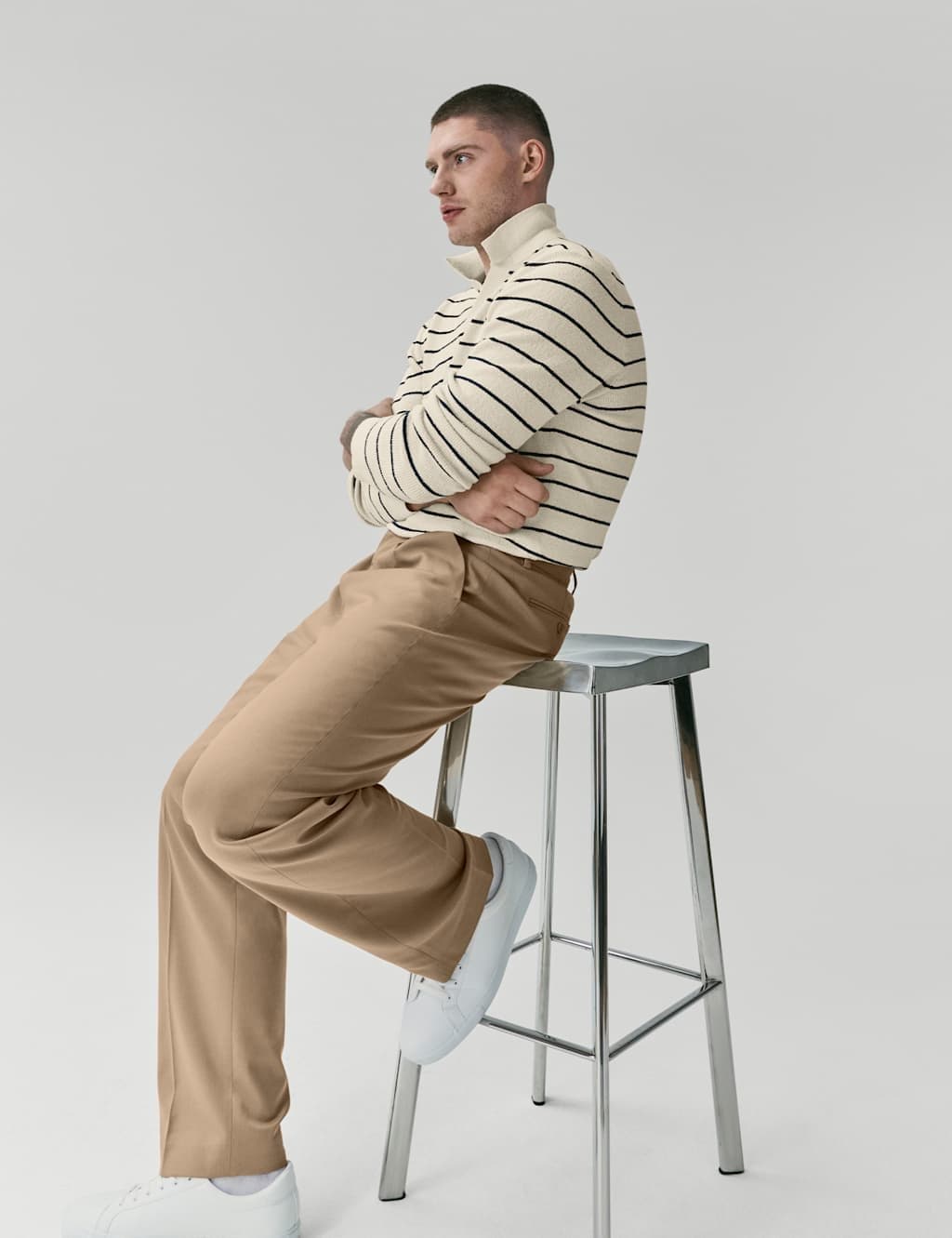 Marks & Spencer M&S Relaxed Fit Smart Stretch Trousers Sand