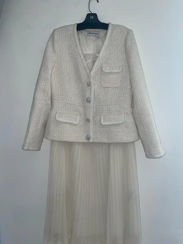Self-Portrait Self-Portrait Cream Tailored Boucle Chiffon Midi Dress Size UK 14 RRP £460