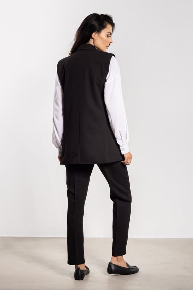 Love Lace Love Lace Women's Classic Single Breasted Flap Pocket Vest in Black - 2