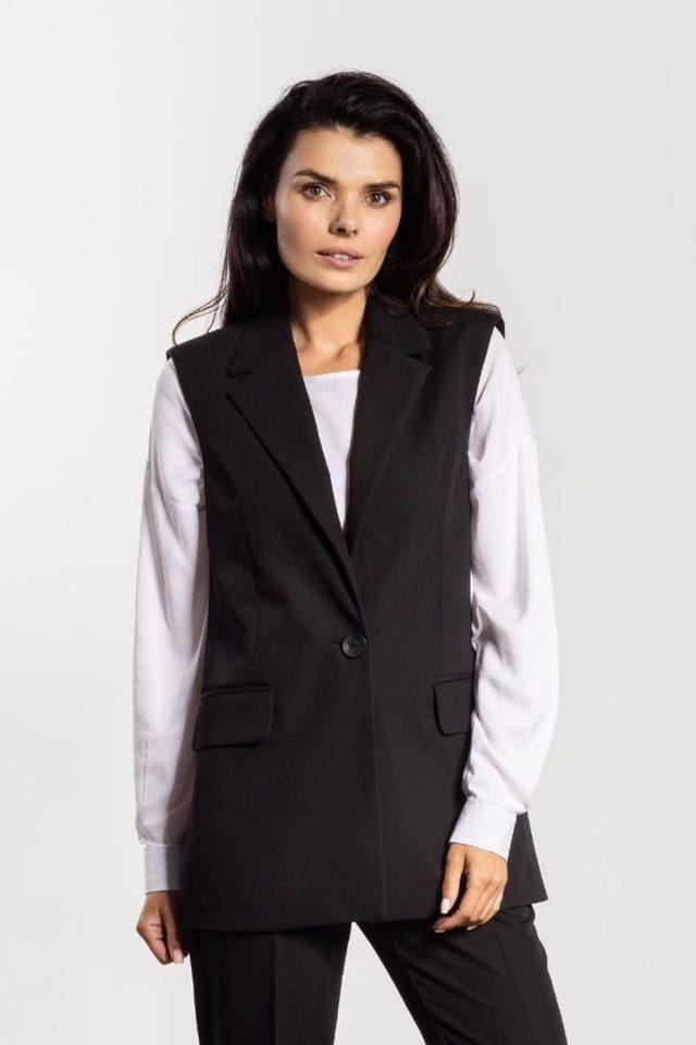 Love Lace Love Lace Women's Classic Single Breasted Flap Pocket Vest in Black - 3