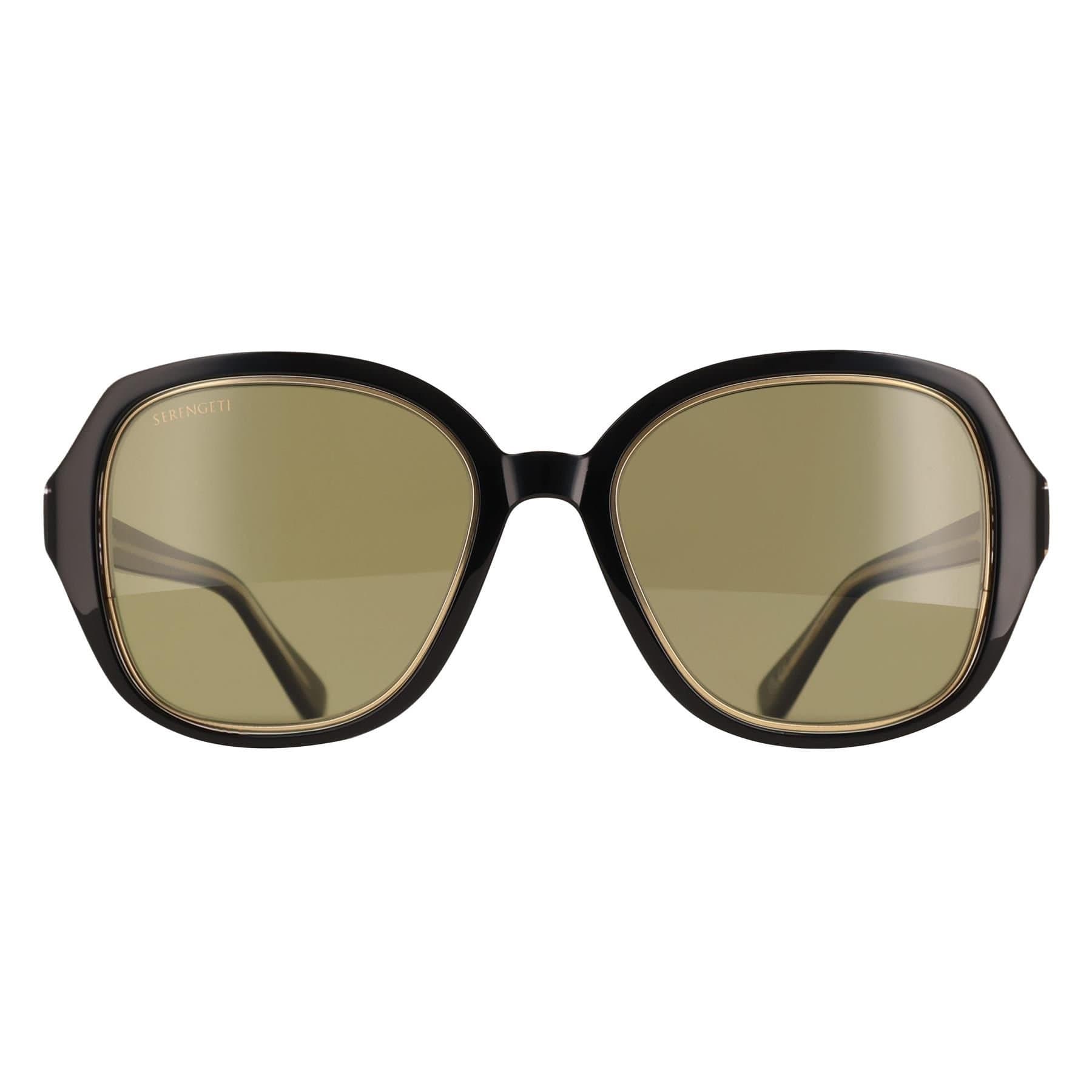 Serengeti Serengeti Women's Square Shiny Black Transparent Layer Mineral Polarized 555nm Hayworth