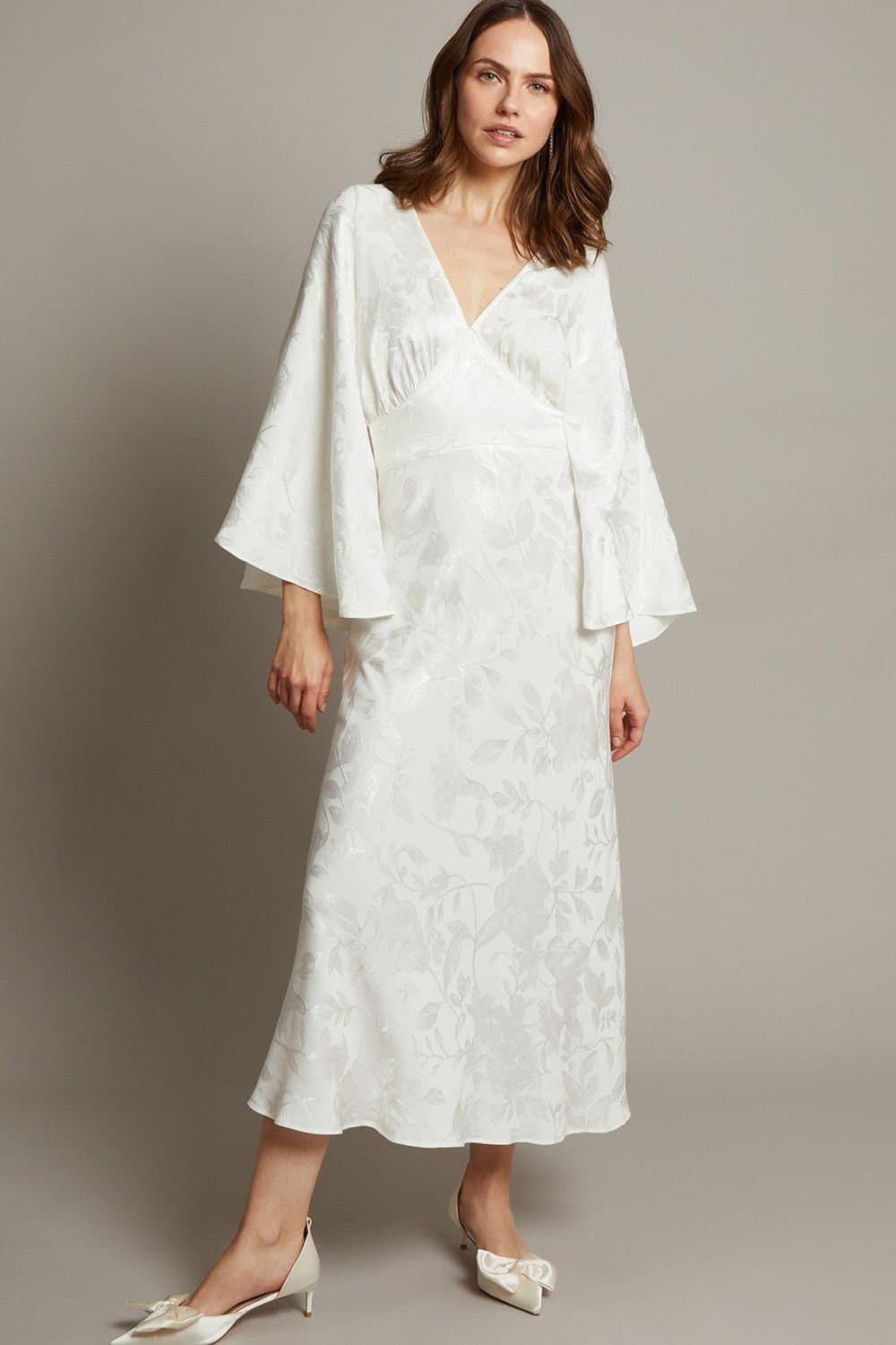 Monsoon Monsoon Women's Clara Cape Satin Wedding Dress Ivory