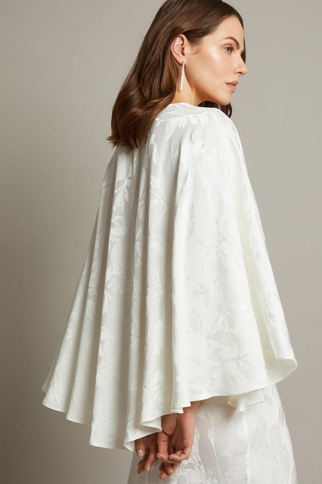 Monsoon Monsoon Women's Clara Cape Satin Wedding Dress Ivory - 2