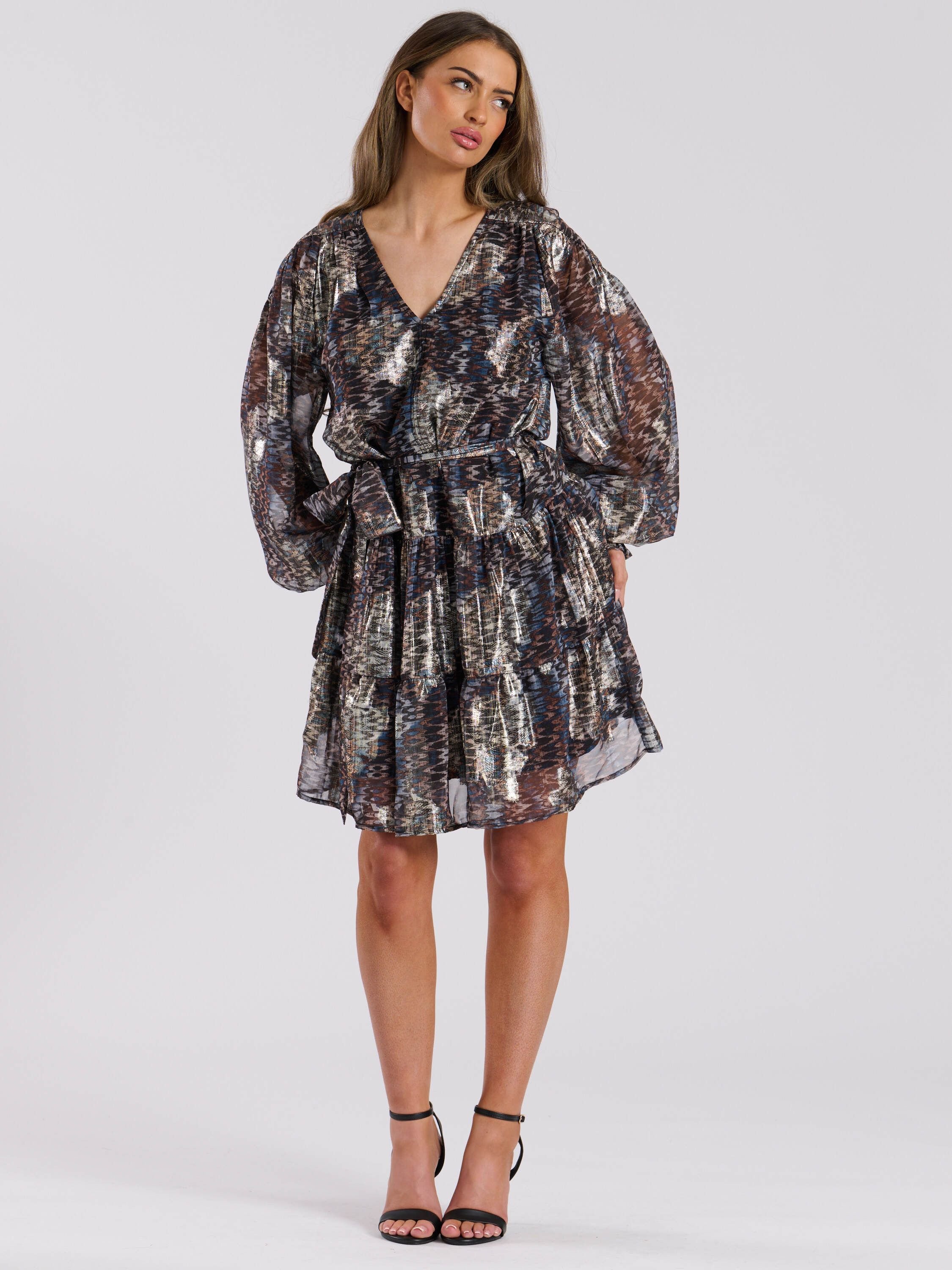 Finding Friday Finding Friday Women's Print Metallic Long Sleeve Short Dress - 2