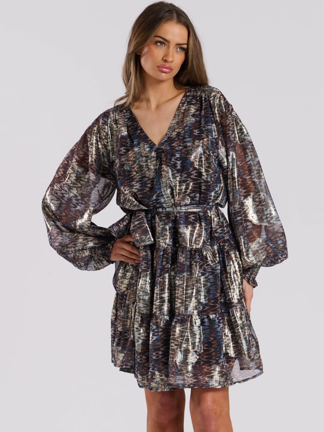 Finding Friday Finding Friday Women's Print Metallic Long Sleeve Short Dress - 2