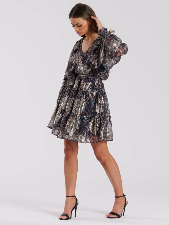 Finding Friday Finding Friday Women's Print Metallic Long Sleeve Short Dress - 3