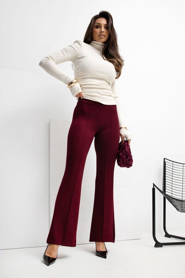 Love Lace Love Lace Women's Butter Soft High Waist Bell Sweatpants in Burgundy - 2