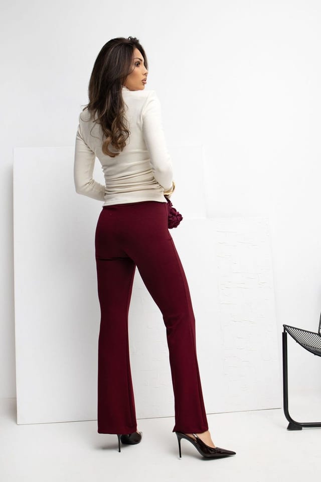 Love Lace Love Lace Women's Butter Soft High Waist Bell Sweatpants in Burgundy - 3