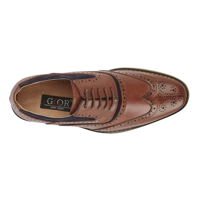 Goor Goor Men's Leather 5 Eye Wing Capped Brogue Oxford Shoe in Tan - 2