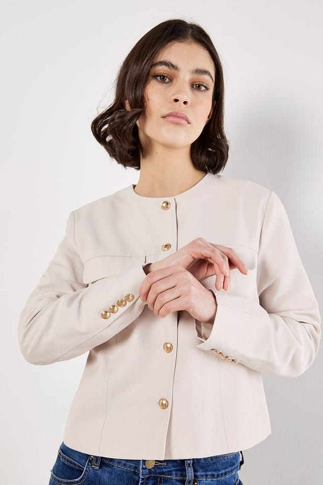 Apricot Apricot Women's Tailored Lightweight Jacket in Beige - 2