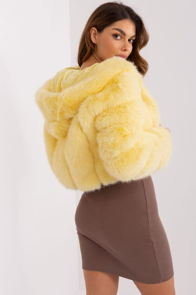 Love Lace Love Lace Women's Lightweight Hooded Faux Fur Trim Jacket in Yellow - 3