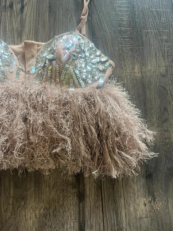 ASOS ASOS Luxe Embellished Gemstone Bralet with Faux Feather Hem – Size Small B30