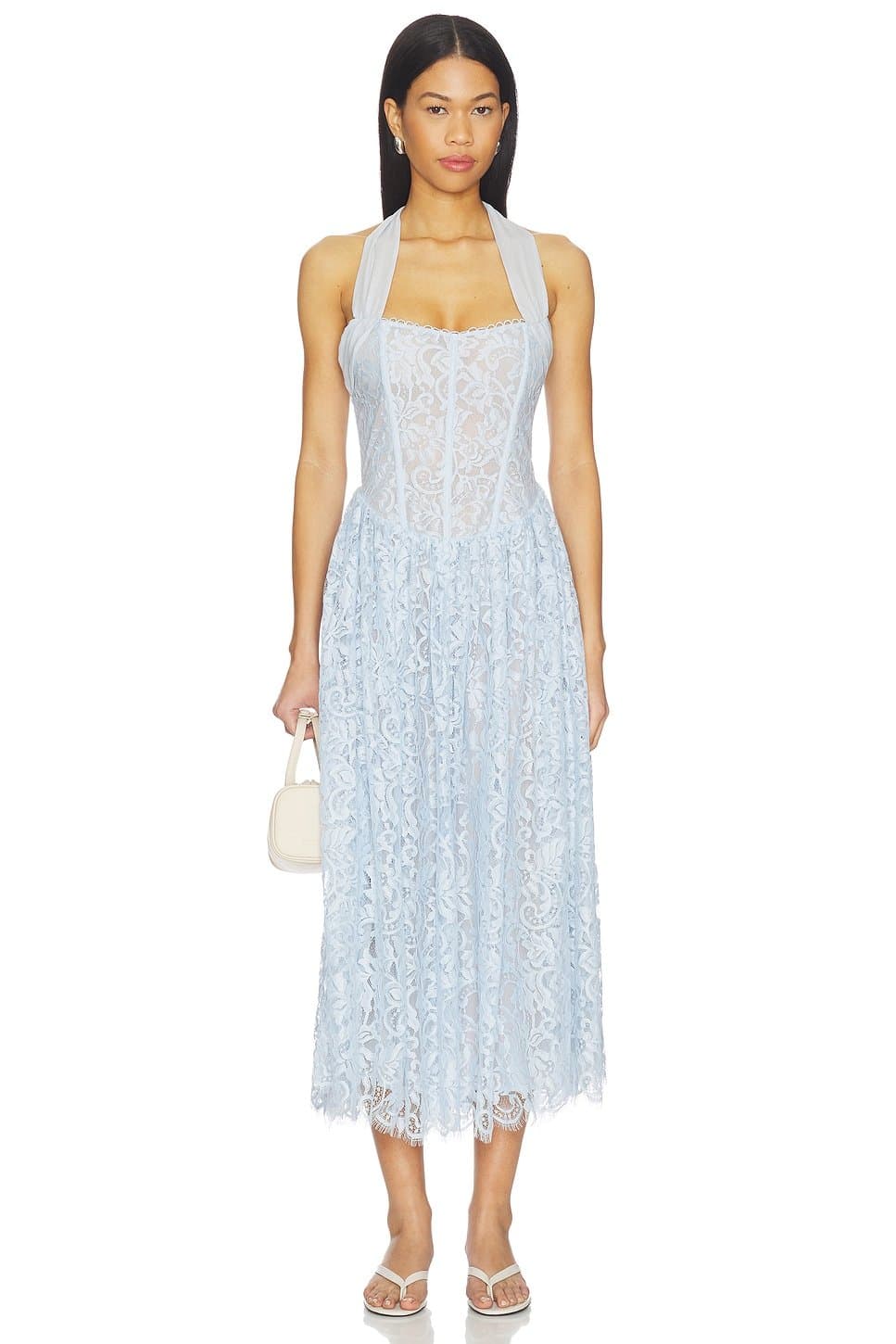 revolve Revolve Lace Midi Dress in Baby Blue