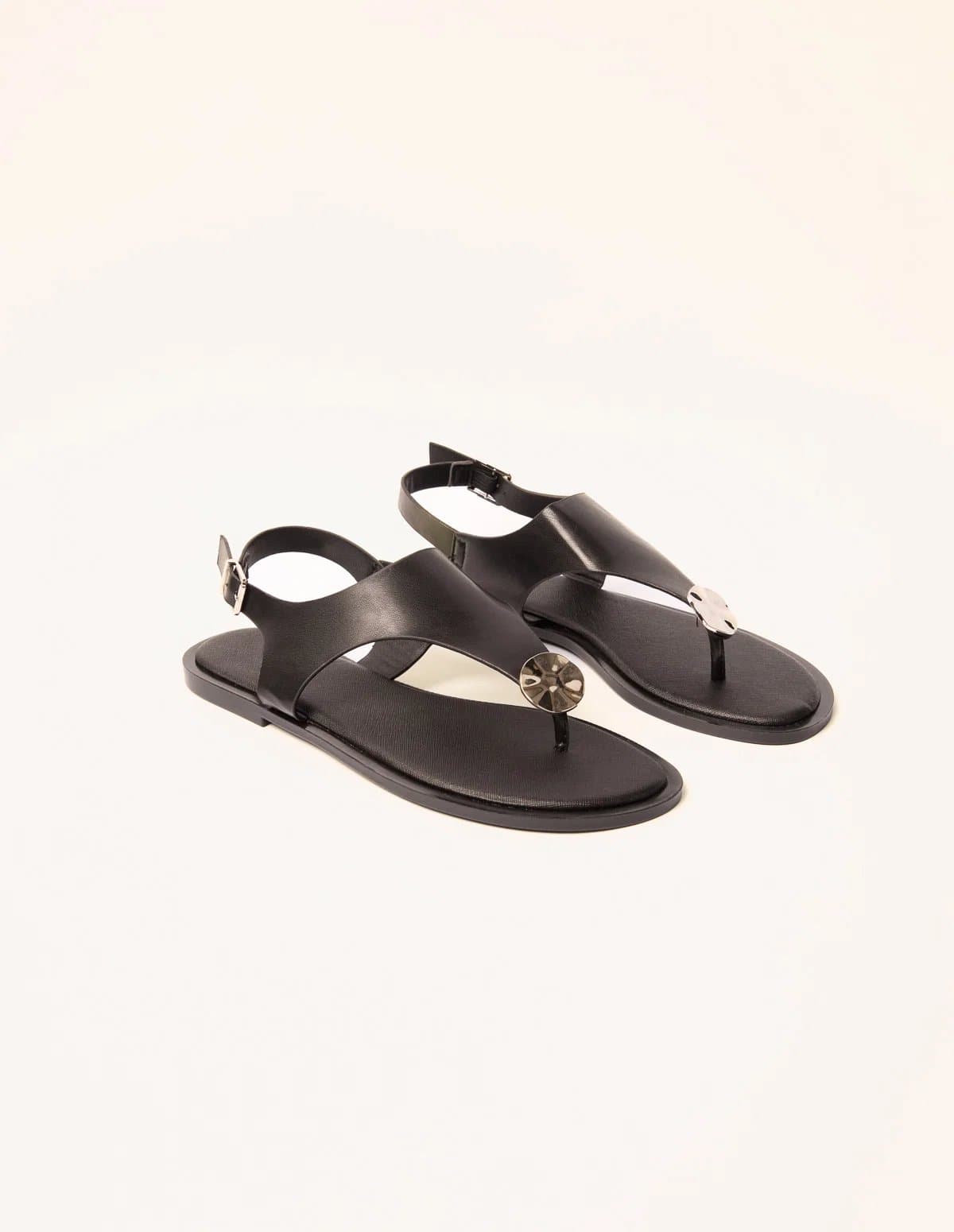 Blue Vanilla Faux Leather Metal Detail Sandals