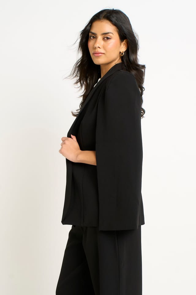 Gini London Gini London Women's Black Contrast Animal Lining Tailoring Cape Blazer - 3