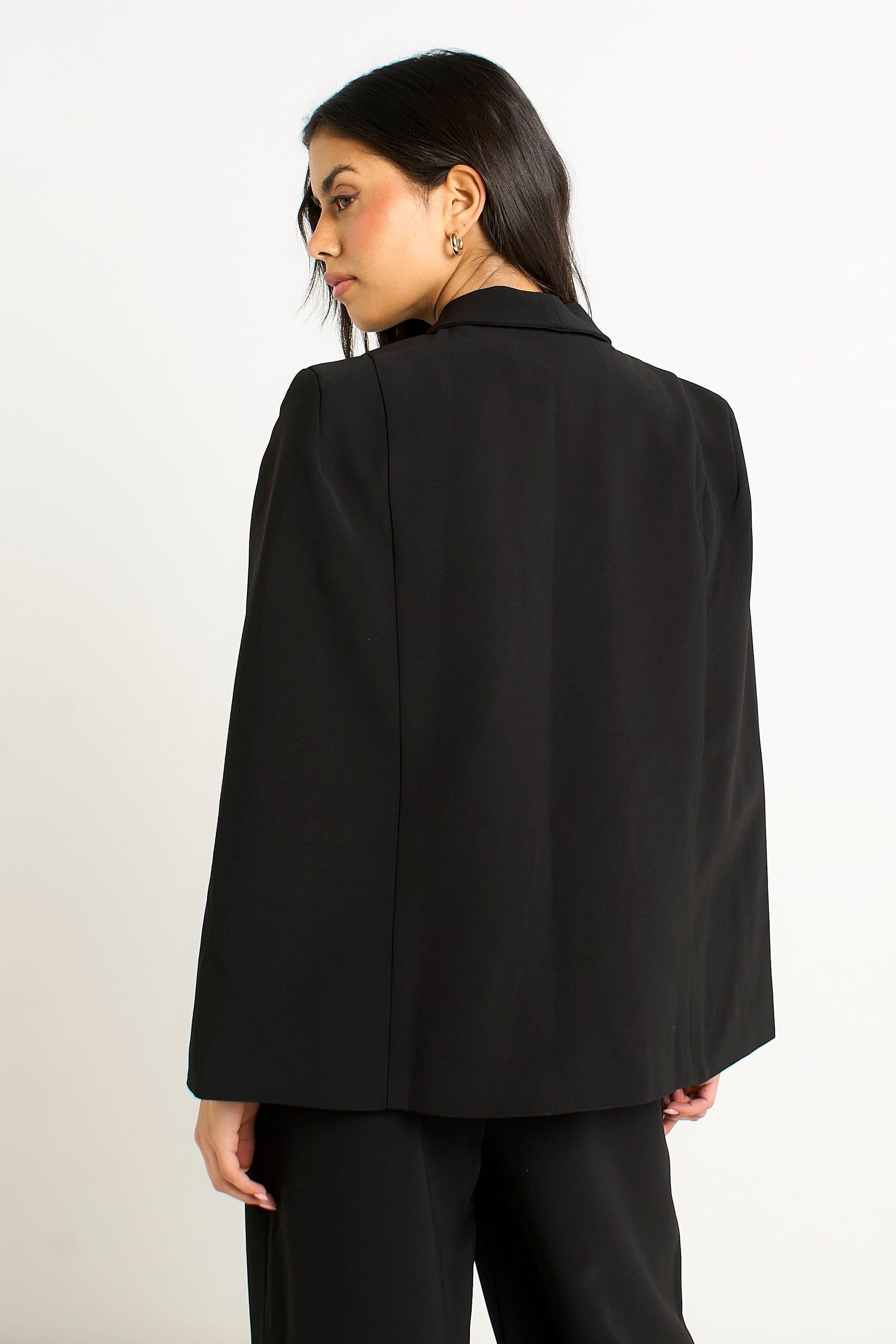 Gini London Gini London Women's Black Contrast Animal Lining Tailoring Cape Blazer - 4