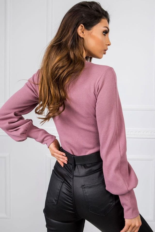 Love Lace Love Lace Women's Long Sleeve Ribbed Blouse with Cuffed Sleeves in Pink - 3