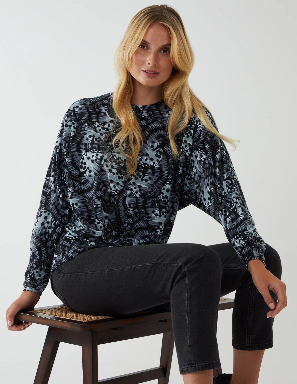 Blue Vanilla Butterfly Print Knot Top
