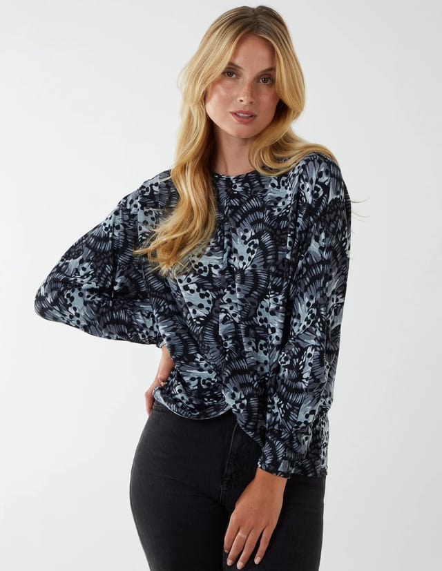 Blue Vanilla Butterfly Print Knot Top - 3