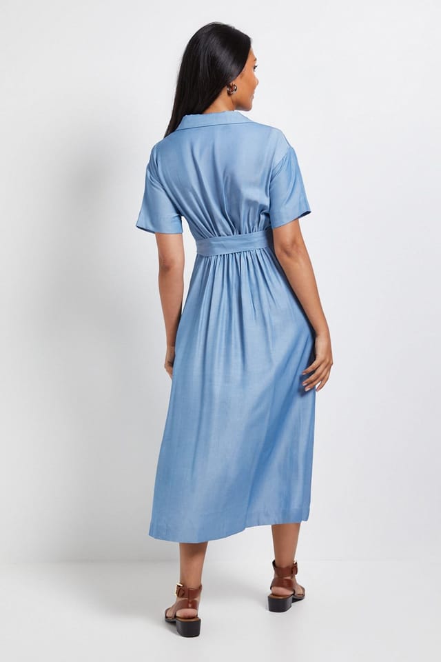 Wallis Wallis Women's Petite Denim Look Zip Belted Midi Dress in Light Wash - 3