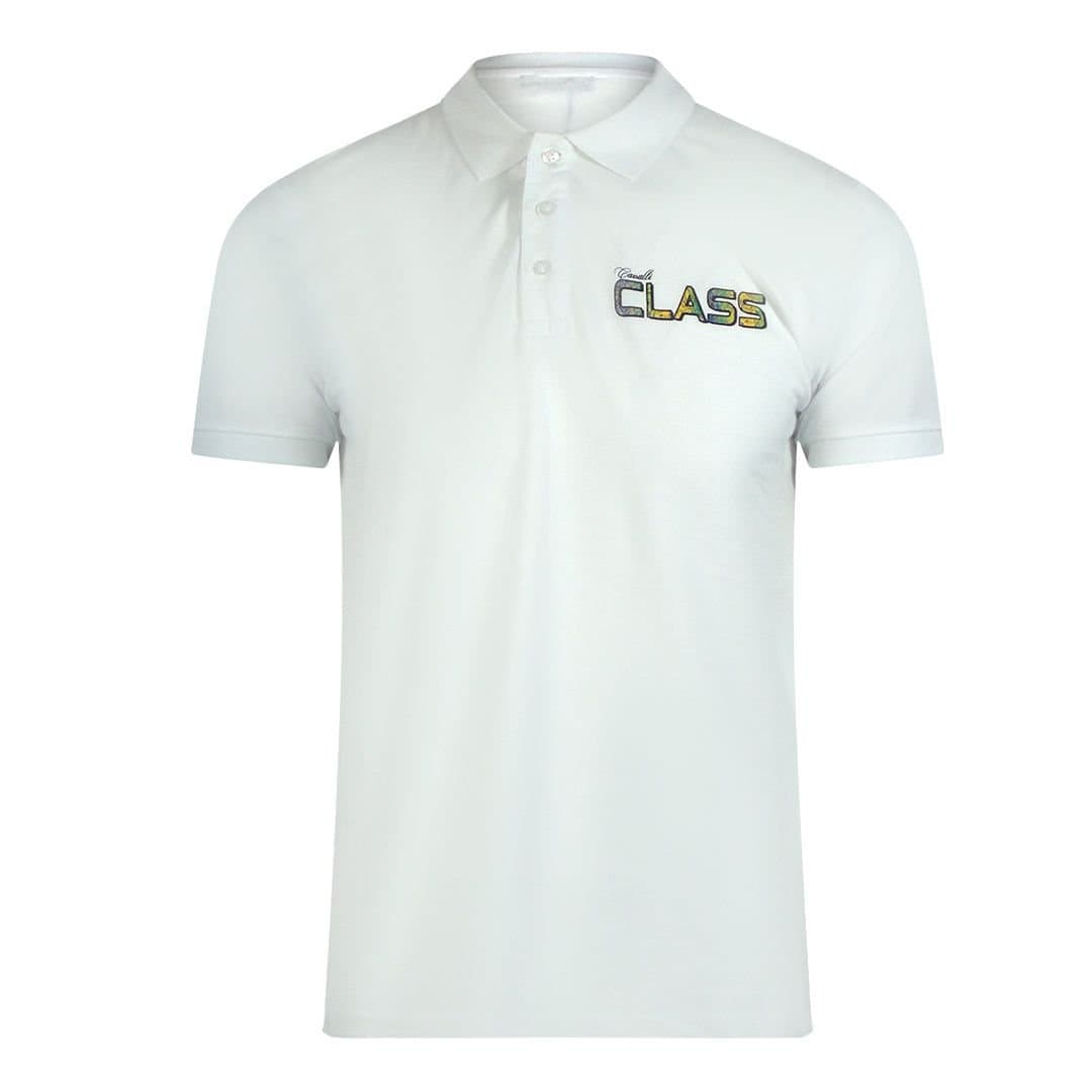 Cavalli Class Cavalli Class Men's Vibrant Floral Logo Off-White Polo Shirt in White
