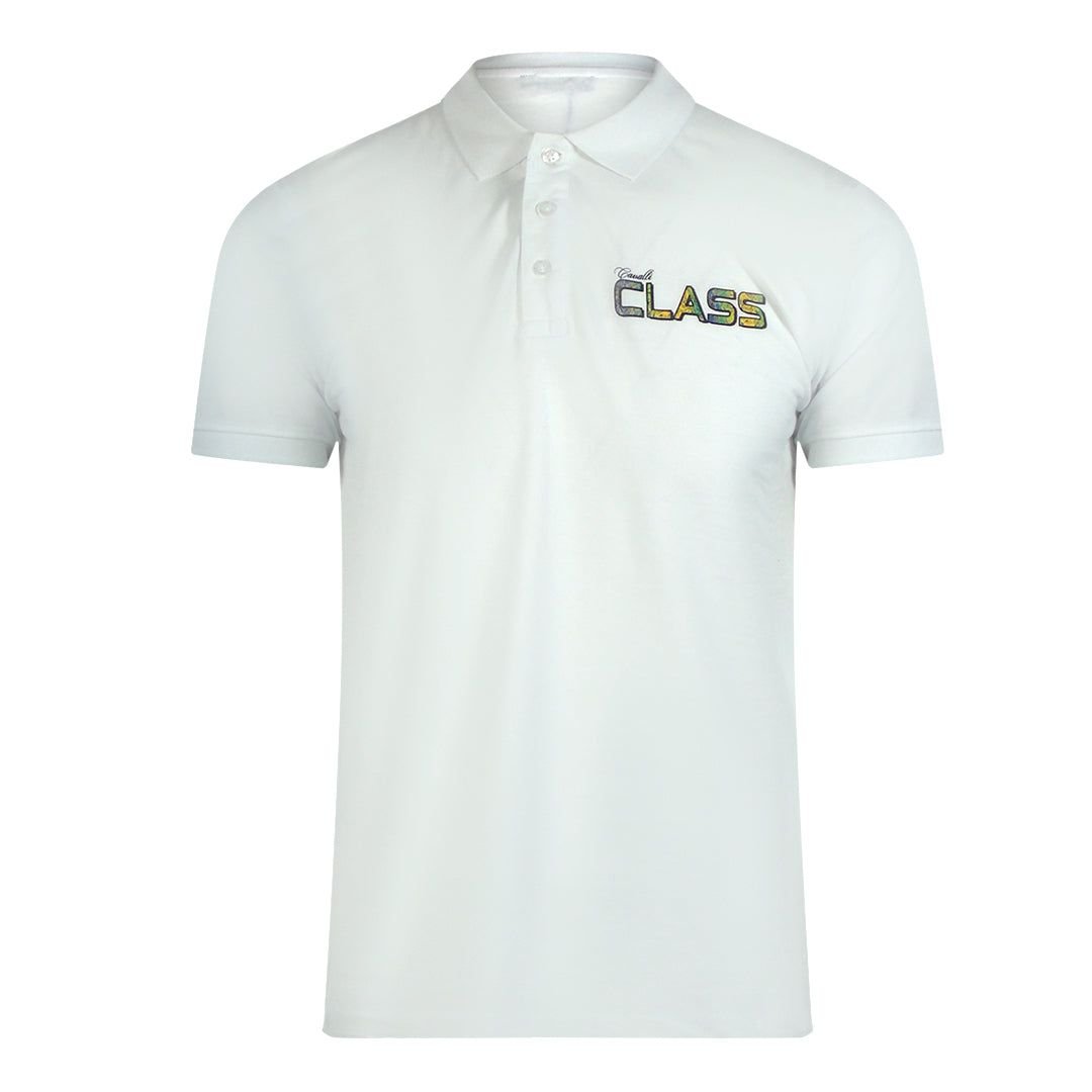 Cavalli Class Cavalli Class Men's Vibrant Floral Logo Off-White Polo Shirt in White - 2