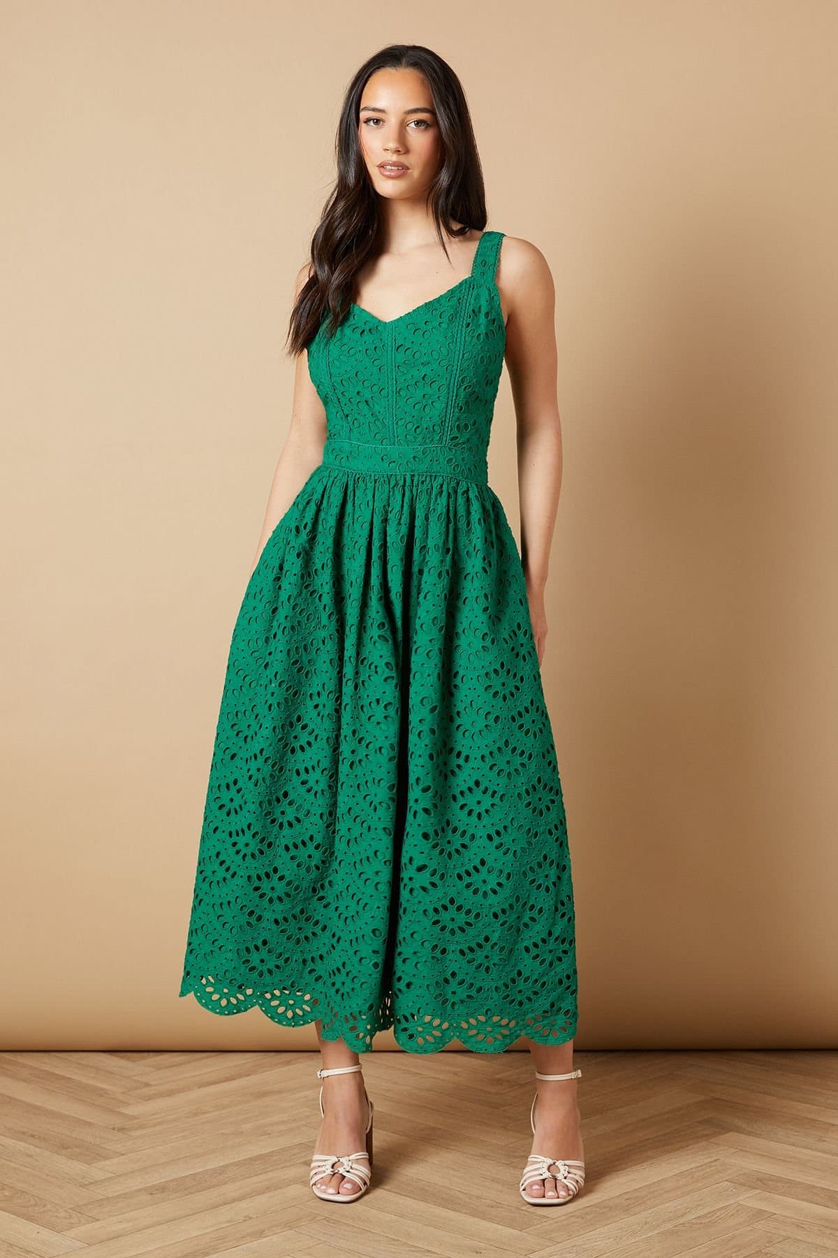 Oasis Oasis Women's Embroidered Broderie Midi Dress in Bright Green