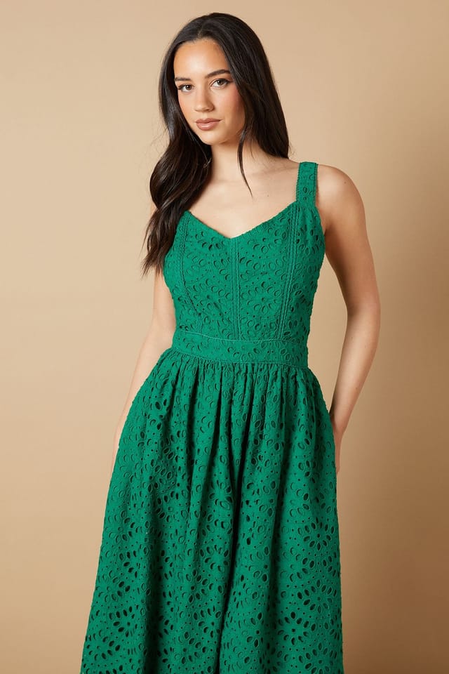 Oasis Oasis Women's Embroidered Broderie Midi Dress in Bright Green - 2