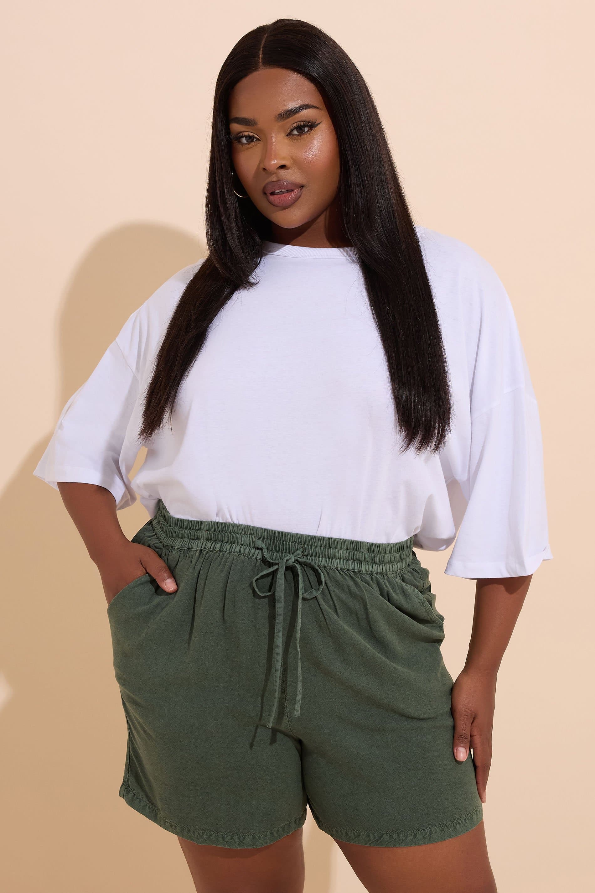 Yours Plus Size Khaki Green Chambray Shorts