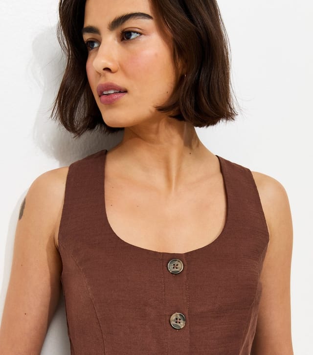 New Look Women's Dark Brown Cotton Button Through Mini Dress New Look - 2