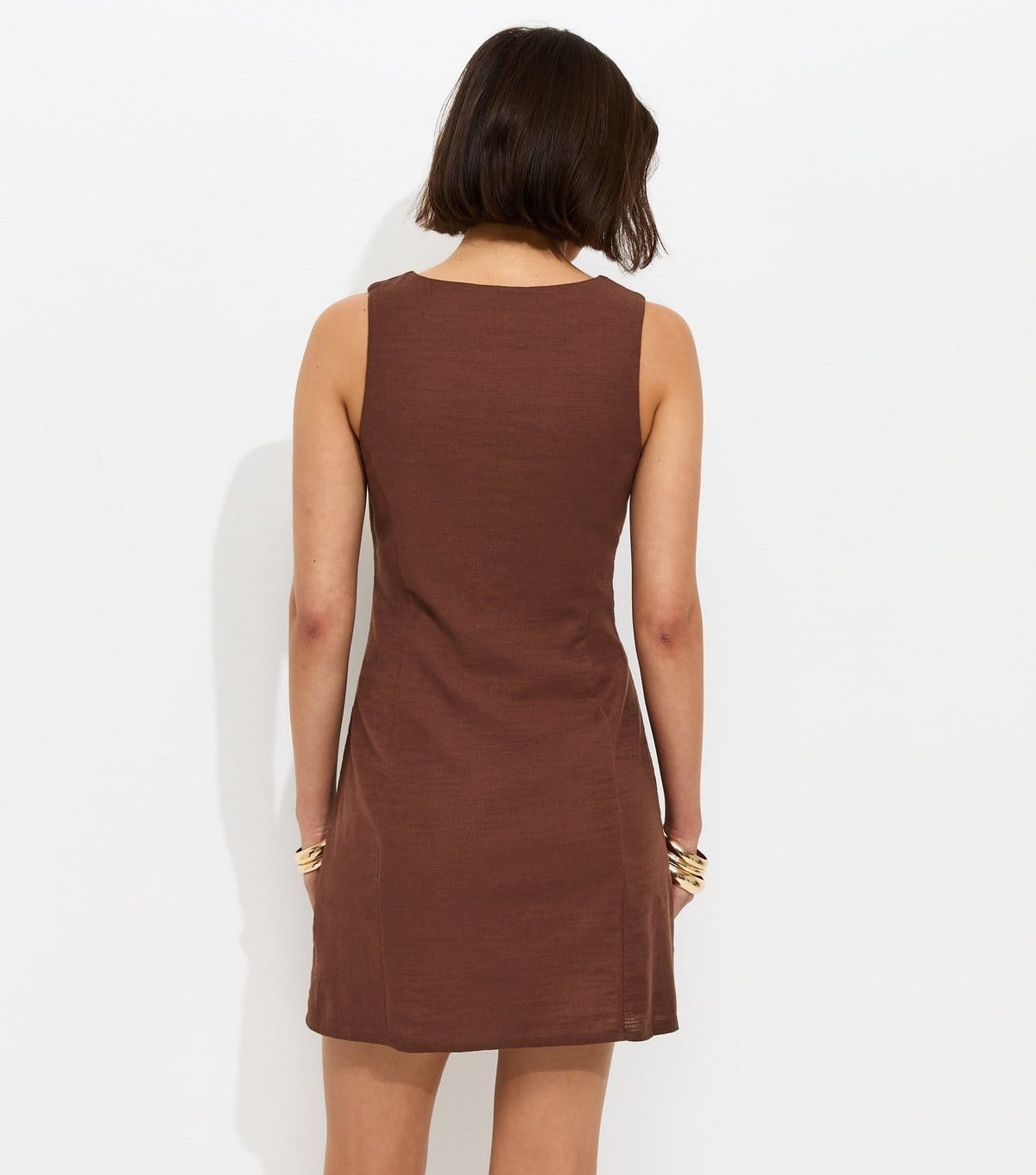 New Look Women's Dark Brown Cotton Button Through Mini Dress New Look - 4