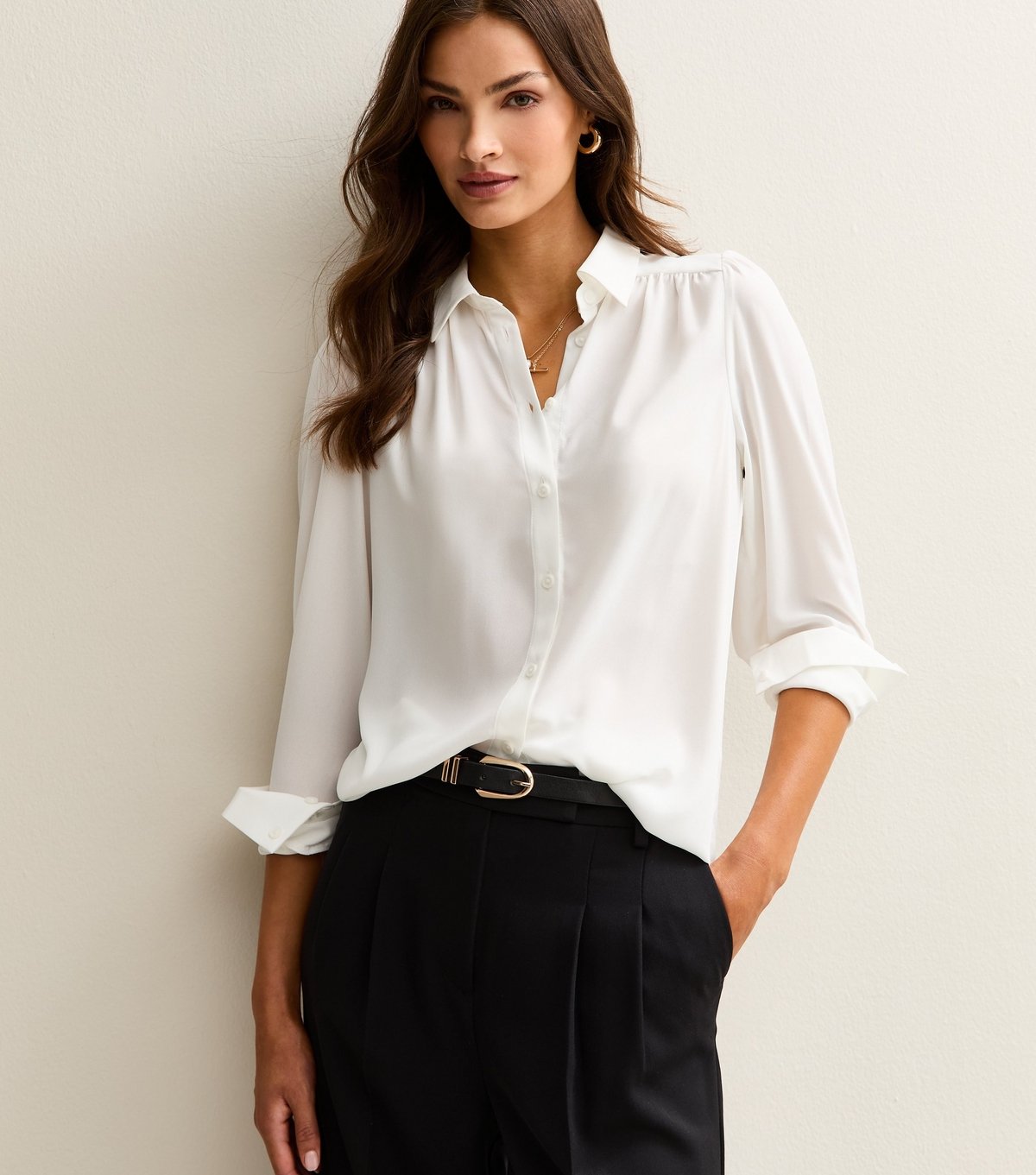 New Look Women's Tall White Gathered Long Sleeve Shirt New Look - 1