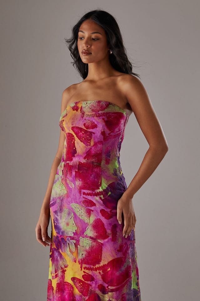Warehouse Warehouse Women's Burnout Bandeau Maxi Dress in Pink - 2