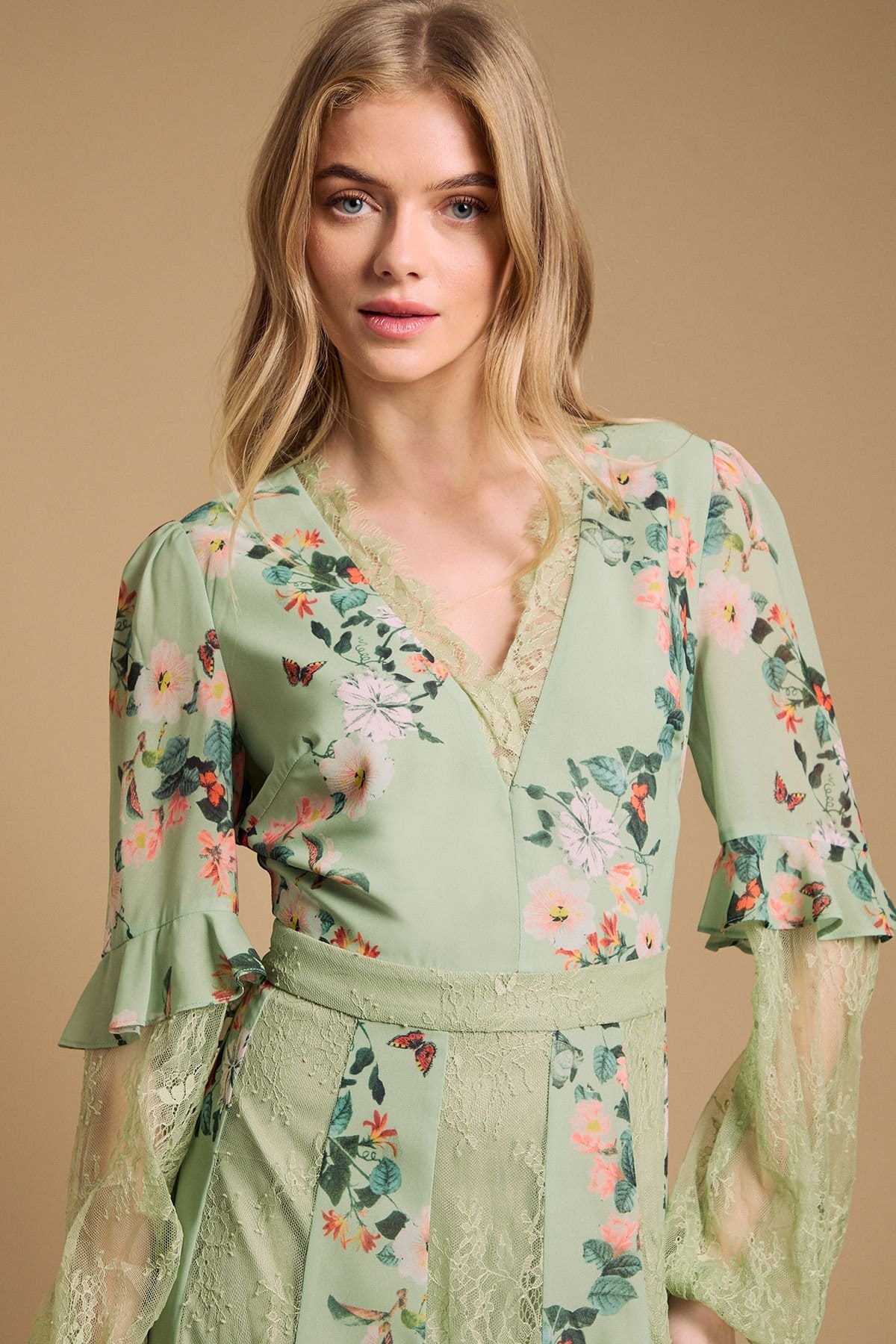 Oasis Oasis Women's Lace Panel Midi Dress in Sage - 4